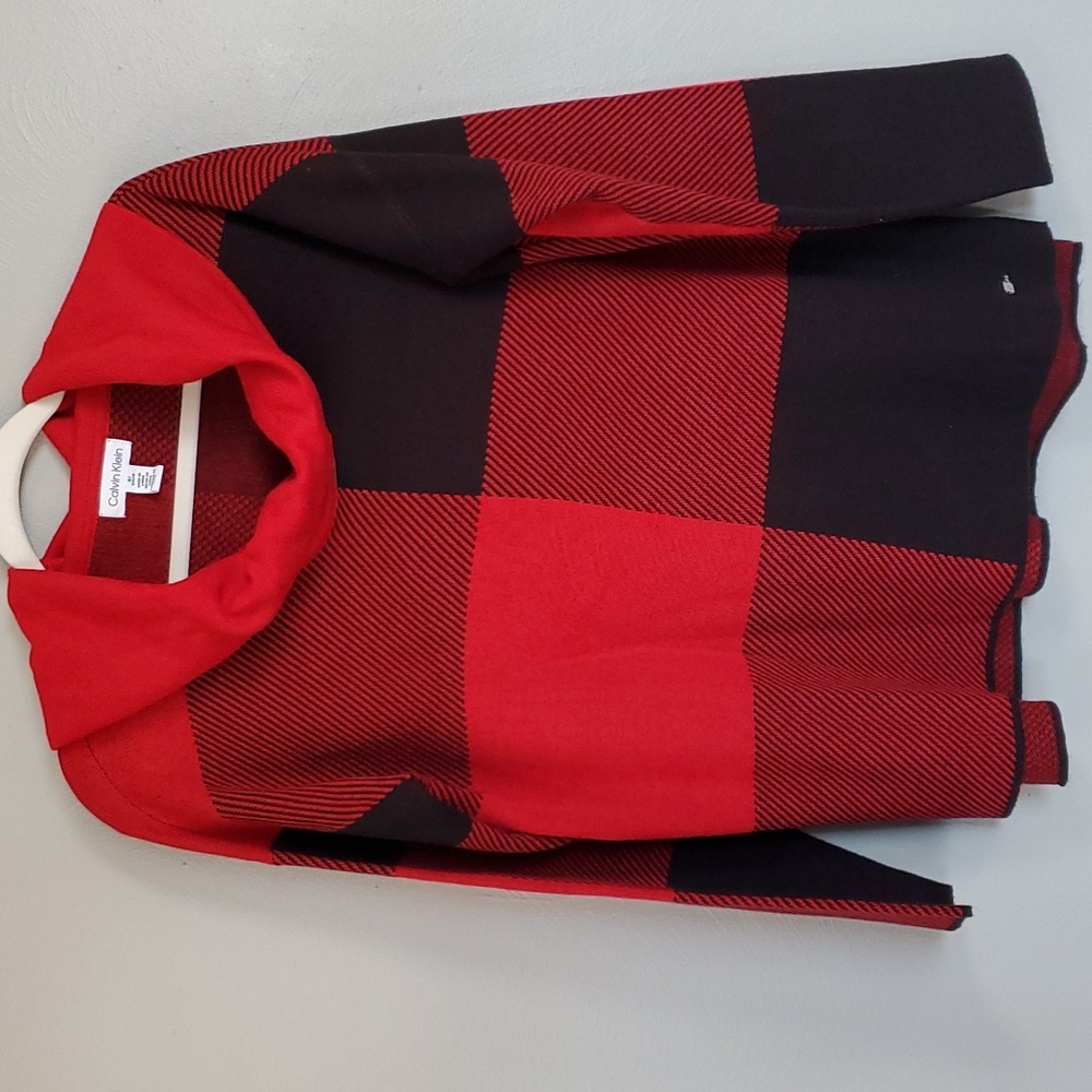 Calvin Klein cow neck, long sweater. Red & black, size sm but fits like med.